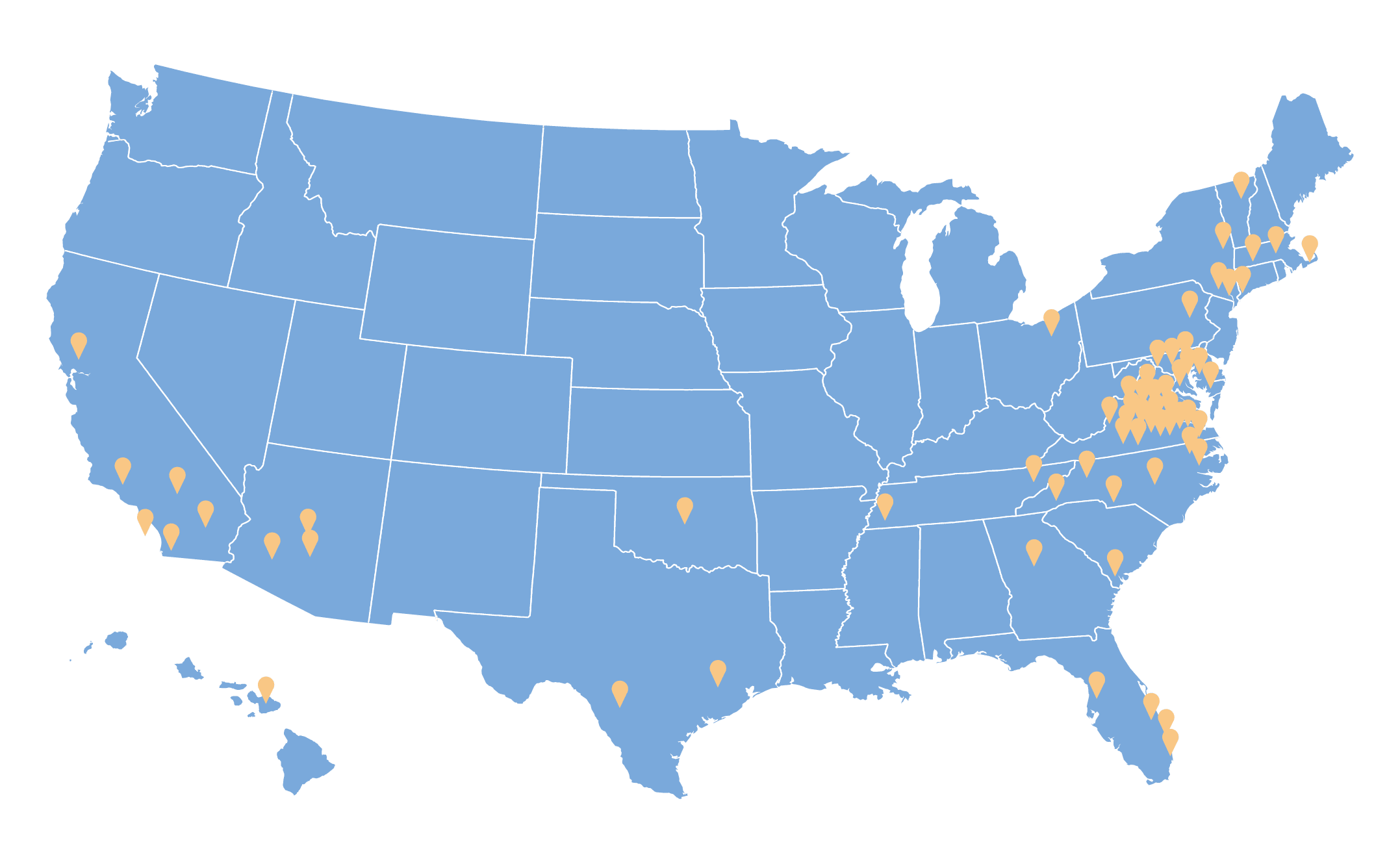 USA Map of Prologue Hospitality project locations